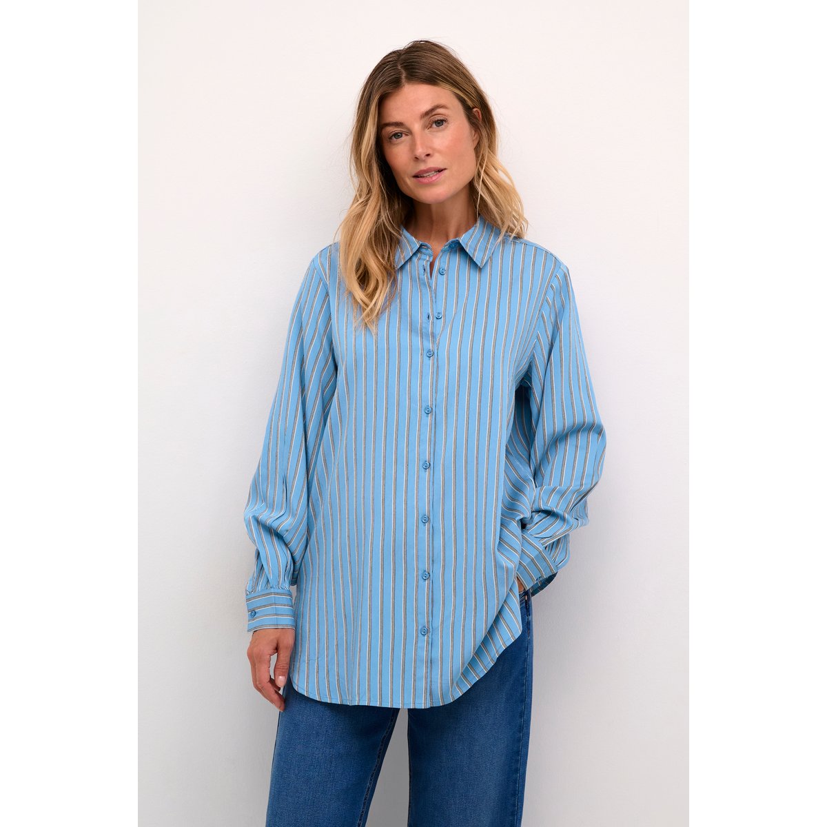 Long sleeved shirt bleu silver lake blue stripe, CREAM