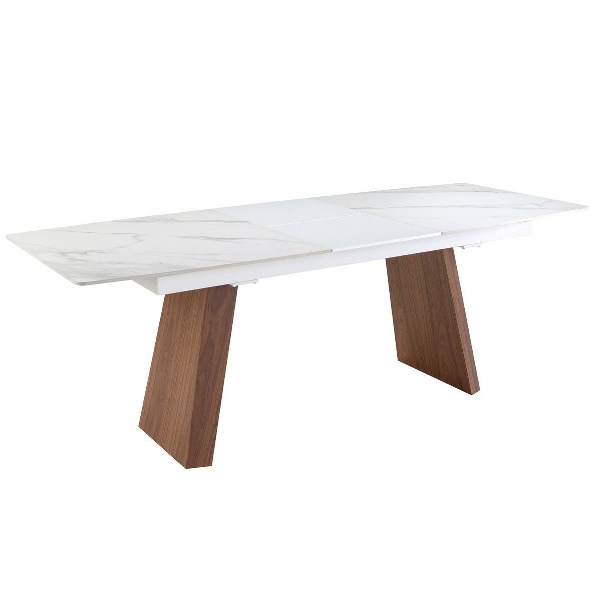 Table à manger à rallonge baril ovale marbre porcelaine et noyer blanc | noyer, ANGEL CERDA