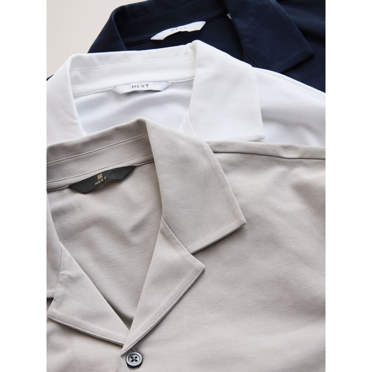 Chemise en jersey à col revers, lot de 3 bleu marine/gris/blanc, NEXT