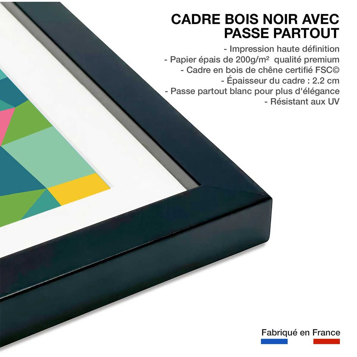 Affiche enfant surf session colorée affiche + cadre en bois - noir, HEXOA
