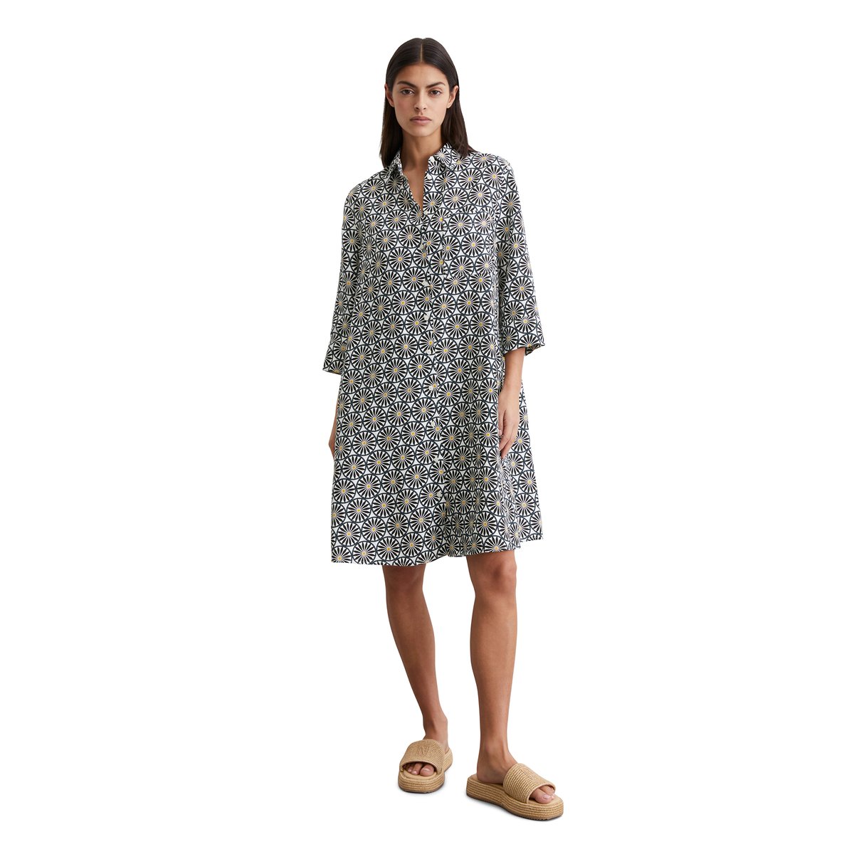 Robe en lin relaxed avec motif imprimé blanc, MARC O'POLO