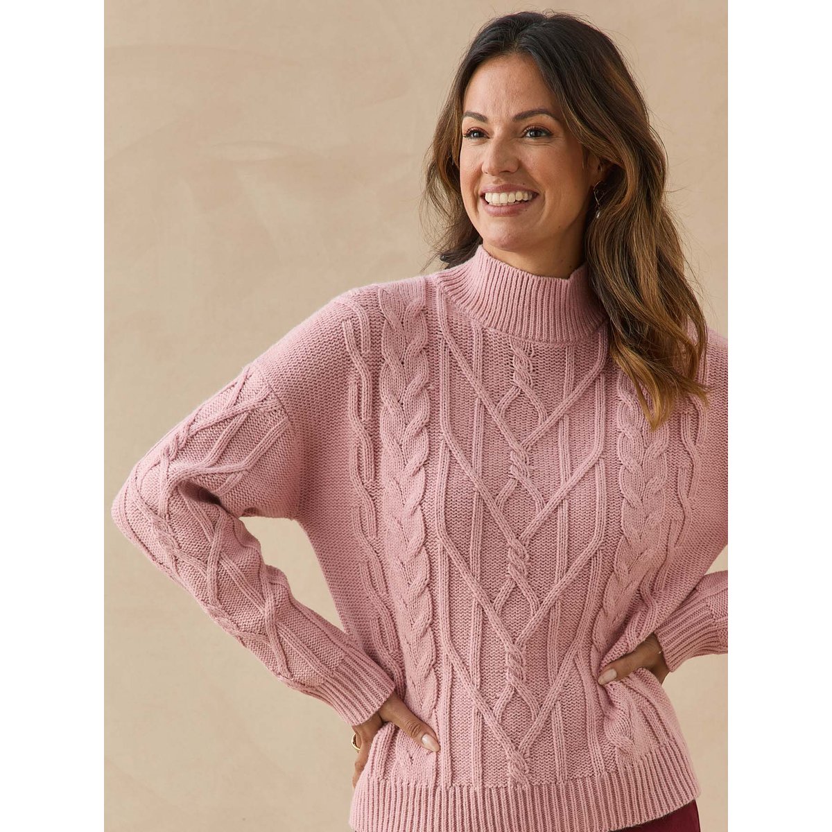 Pull court torsadé col montant rose, DAXON