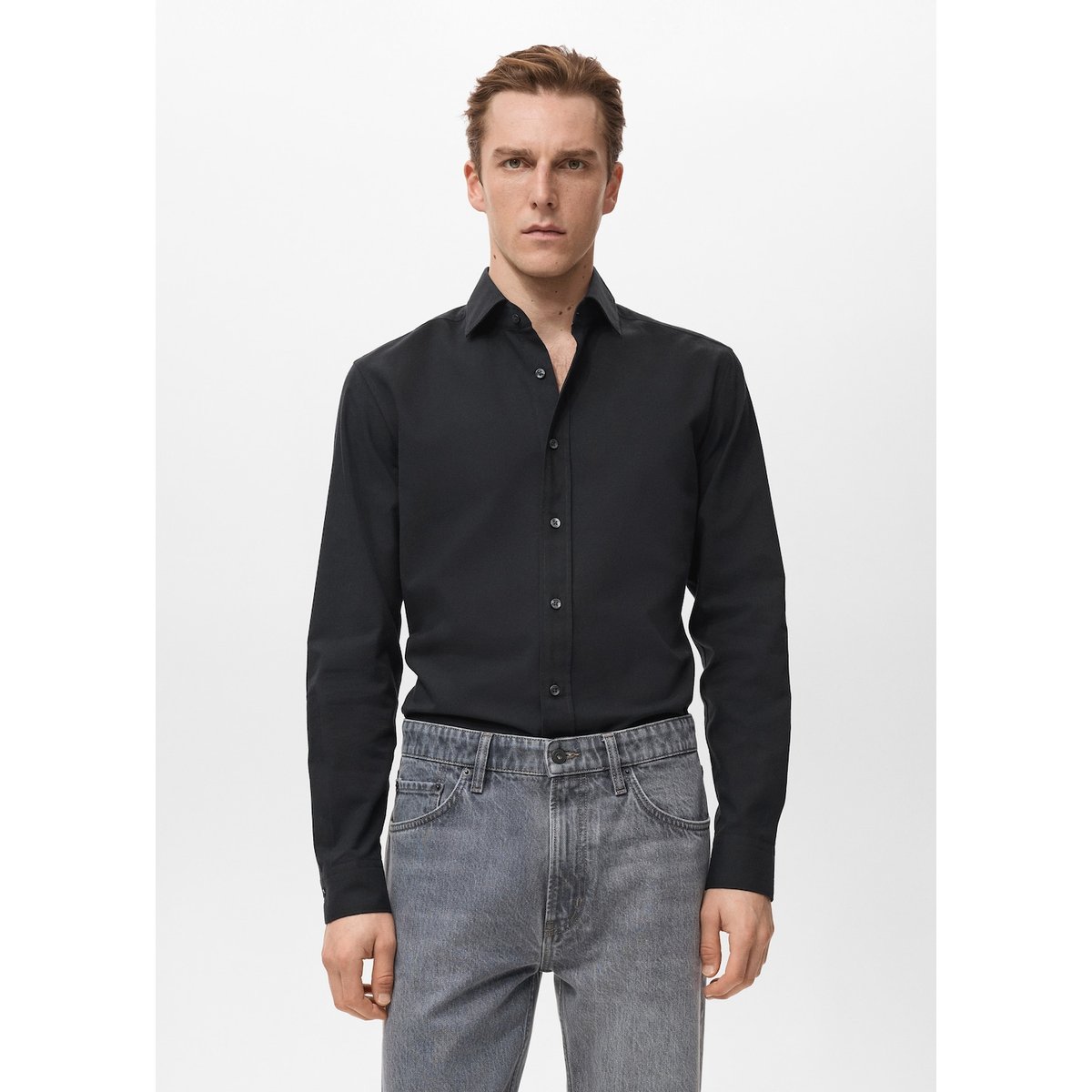 Chemise 100 % coton slim-fit noir, MANGO MAN