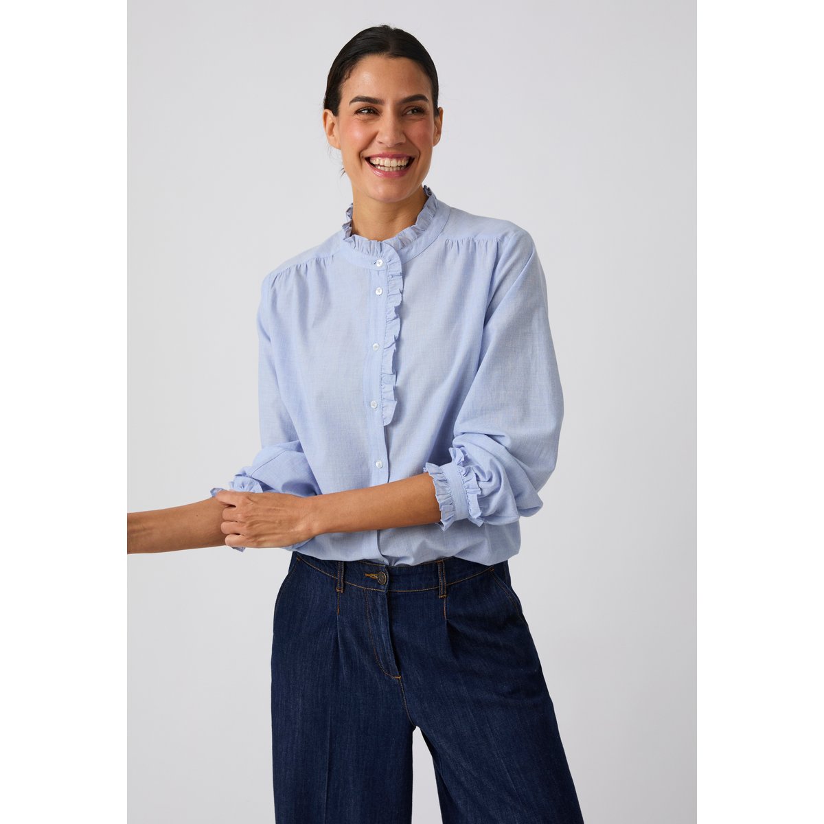 Chemisier chambray volanté bleu ciel, DAMART