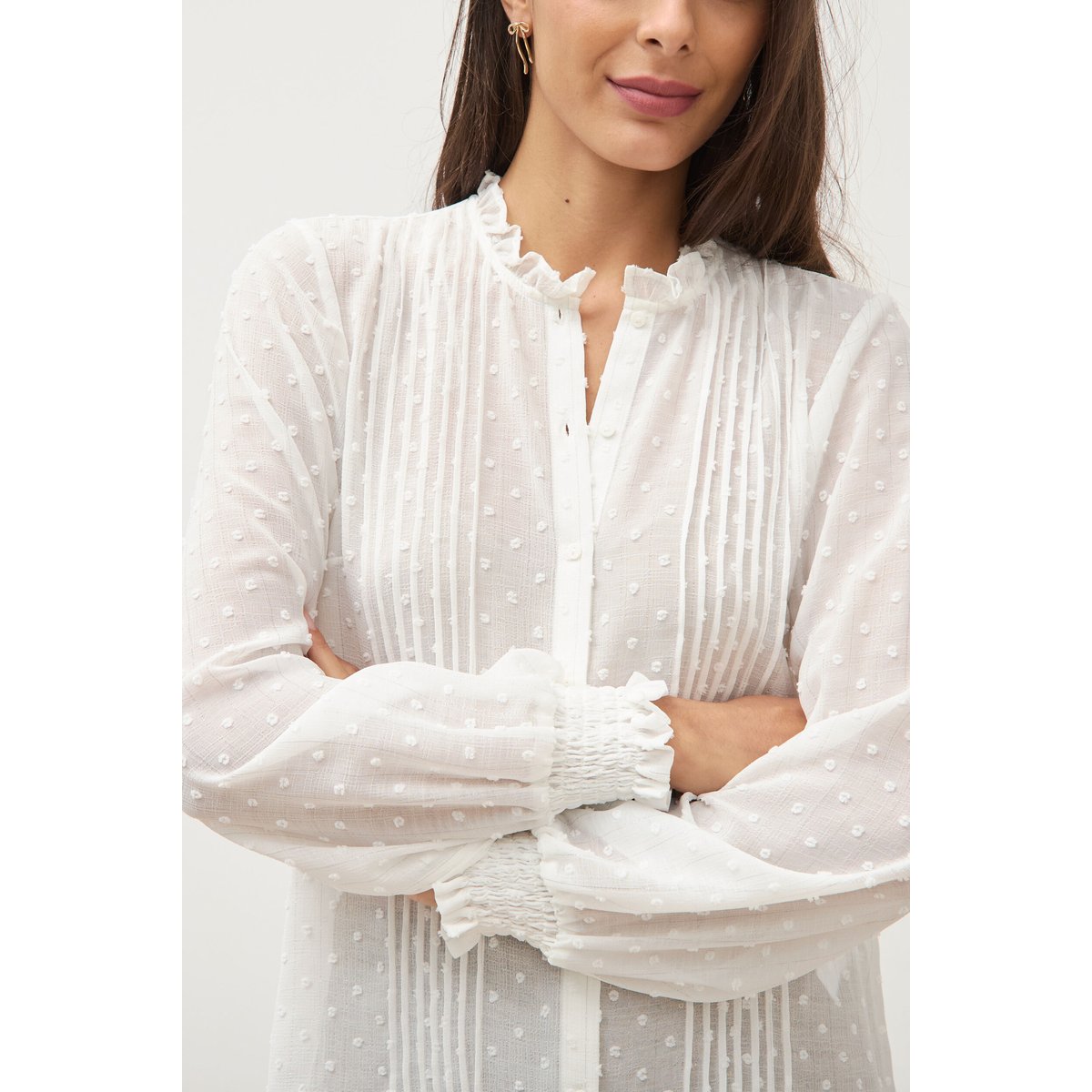 Chemise droite manches longues ecru, BONOBO