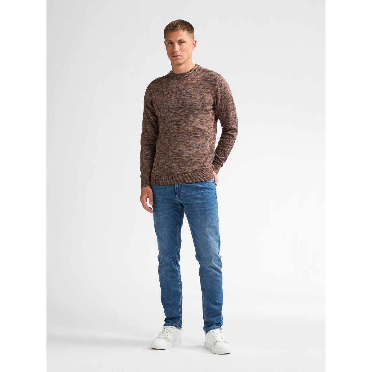 Pull col rond chiné stonegate marron saddle brown, PETROL INDUSTRIES