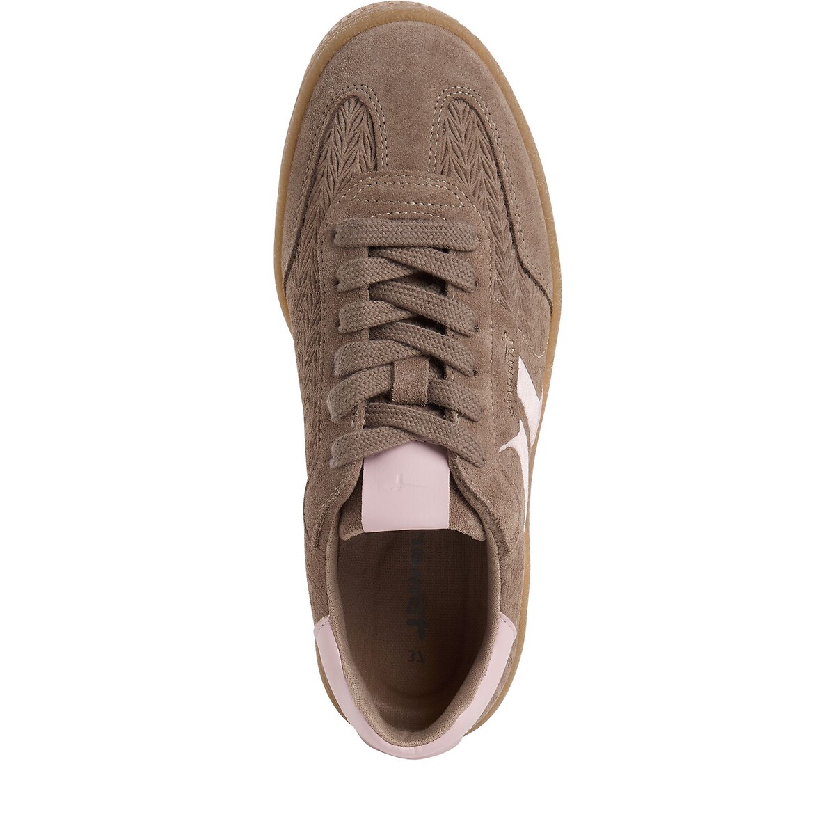 Zapatillas de piel de ante marrón claro/rosa, TAMARIS