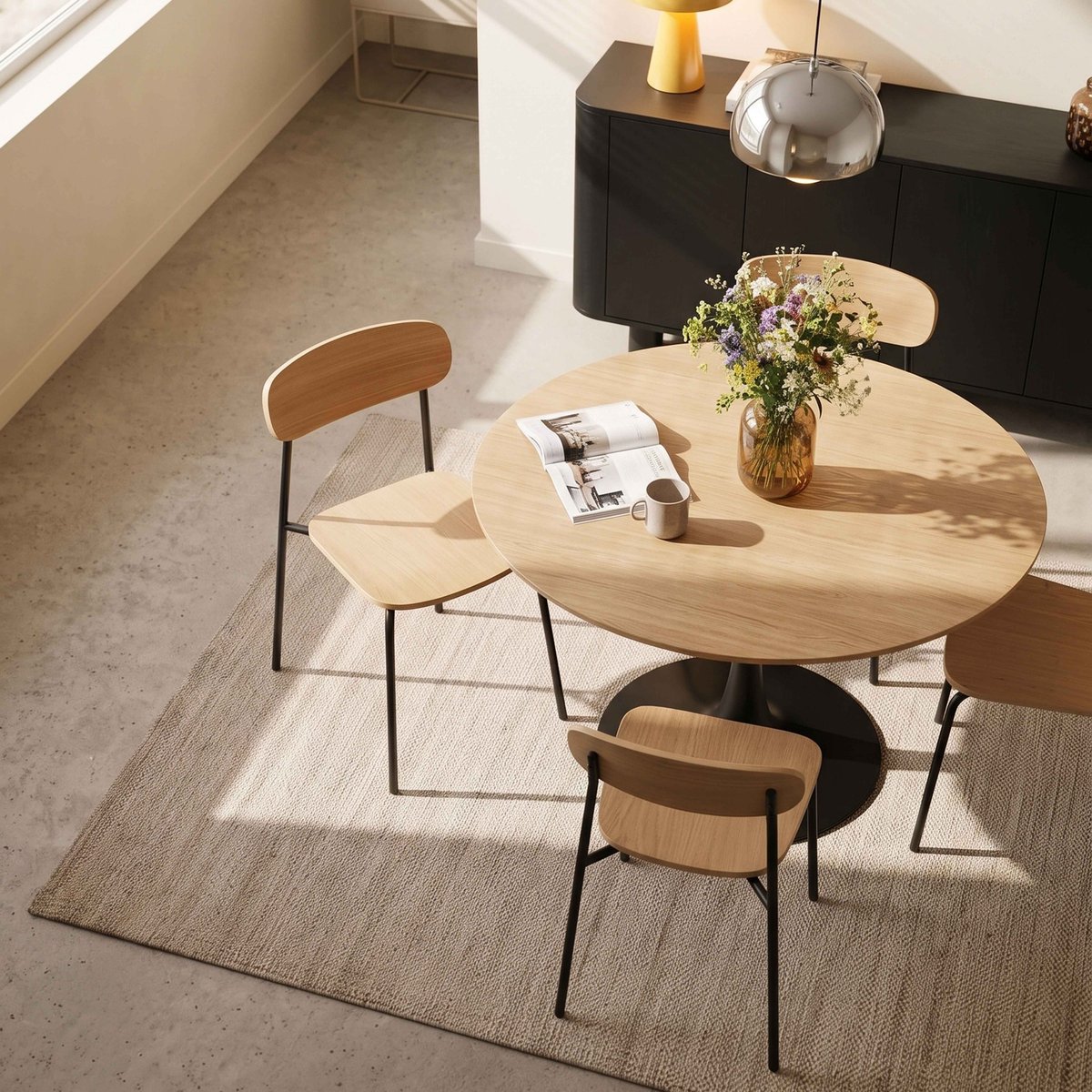 Lot de 2 chaises en métal et bois, LILA noir, OVIALA
