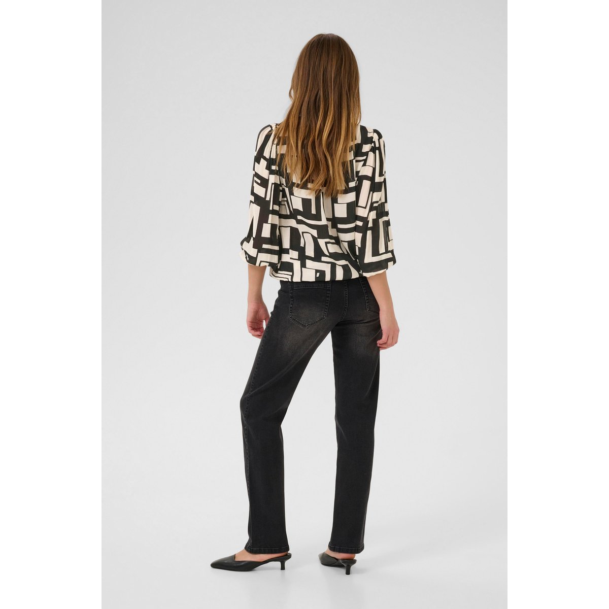 Blouse à manches longues noir/blanc graphique, KAFFE
