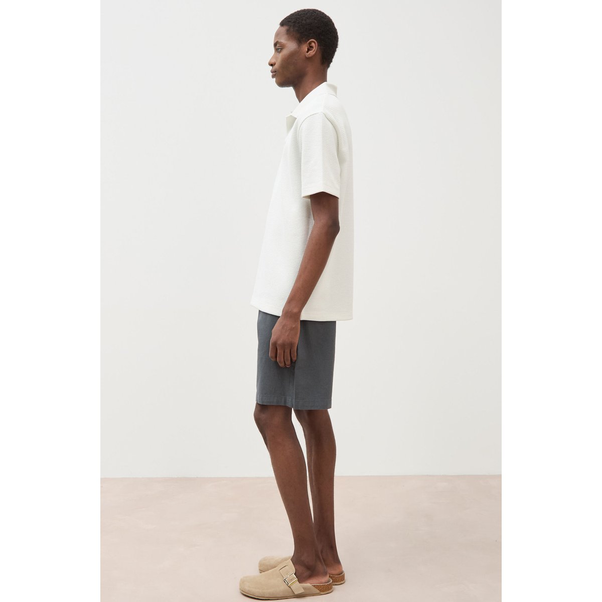 Polo manches courtes col cubain ecru, BONOBO