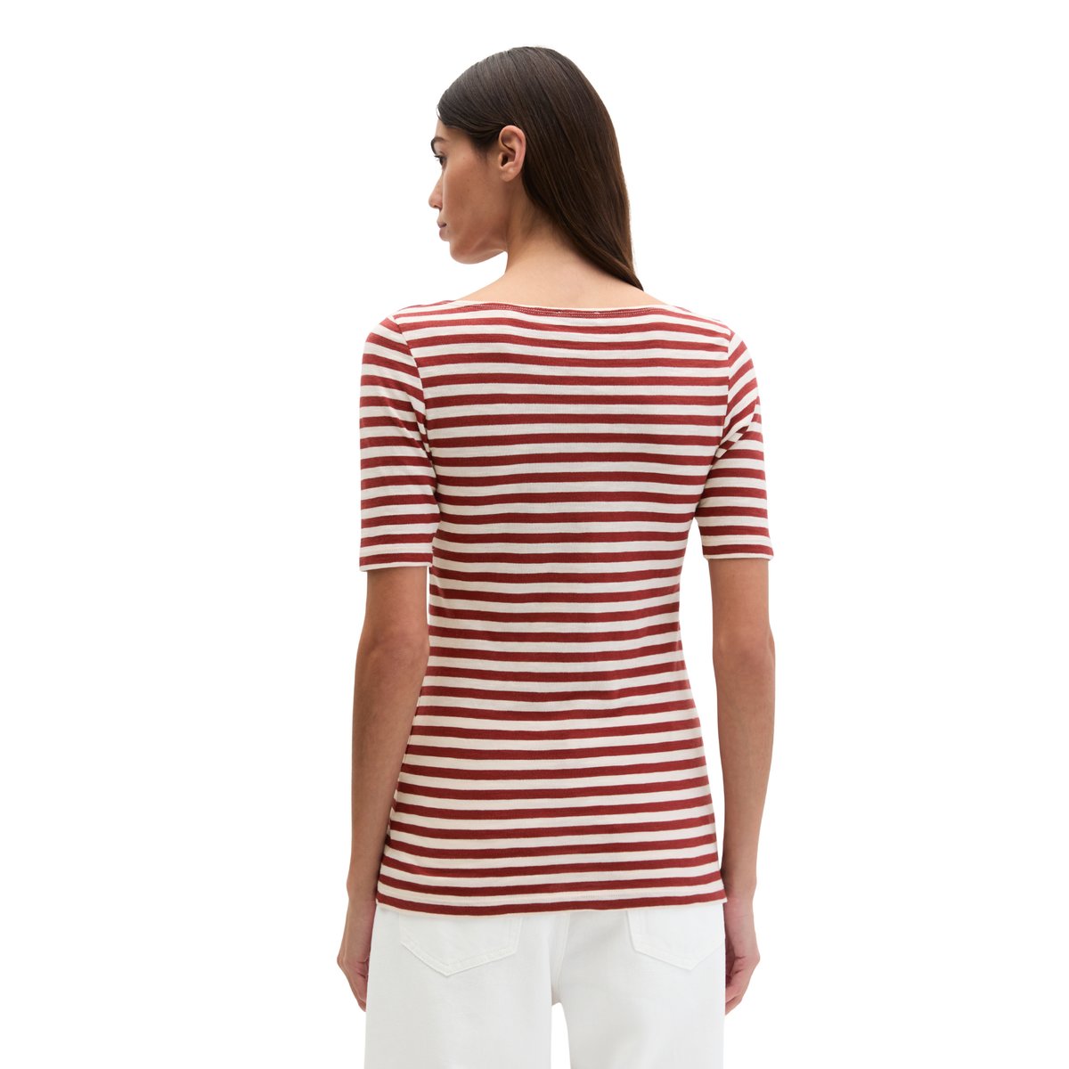 T-shirt rayé régulier en jersey de coton organique rouge, MARC O'POLO