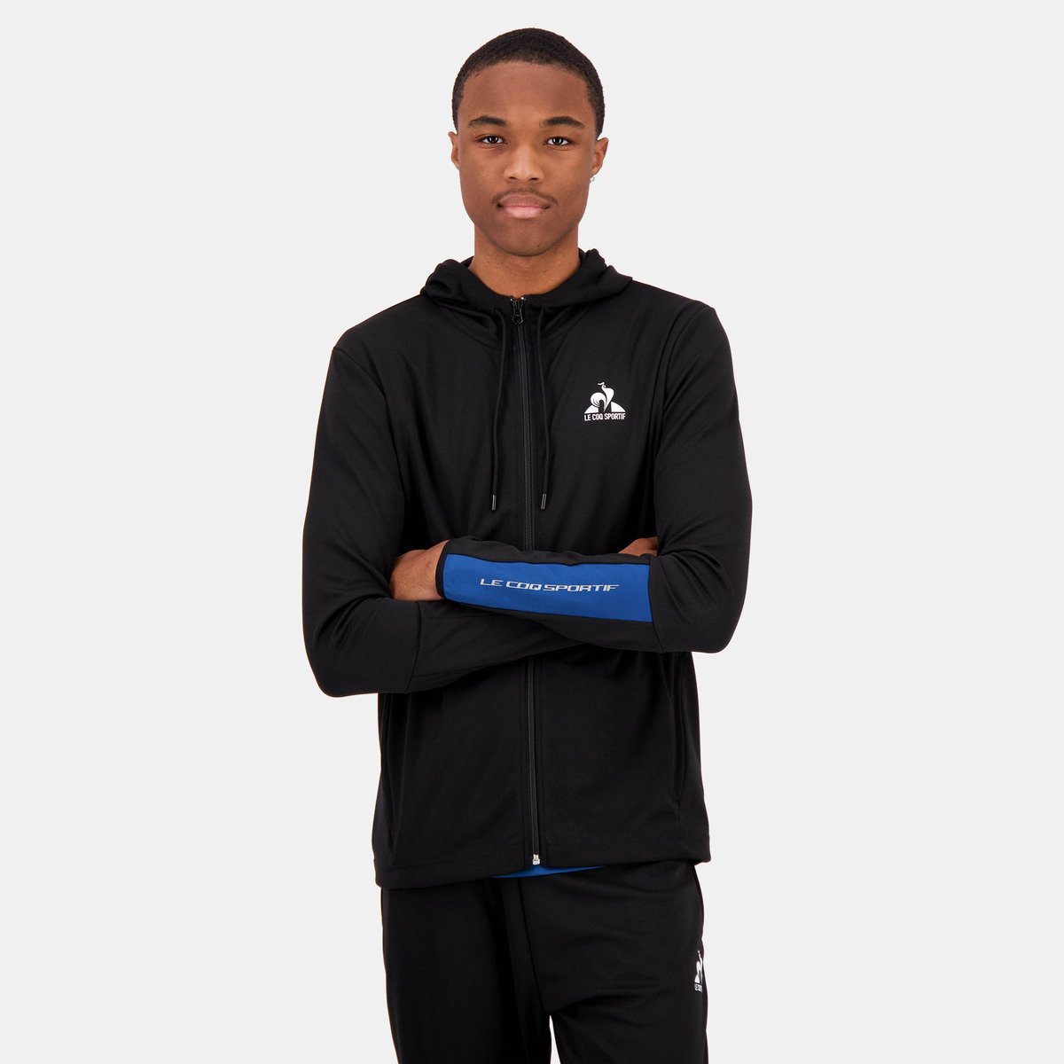 Sweat zippé à capuche noir, LE COQ SPORTIF