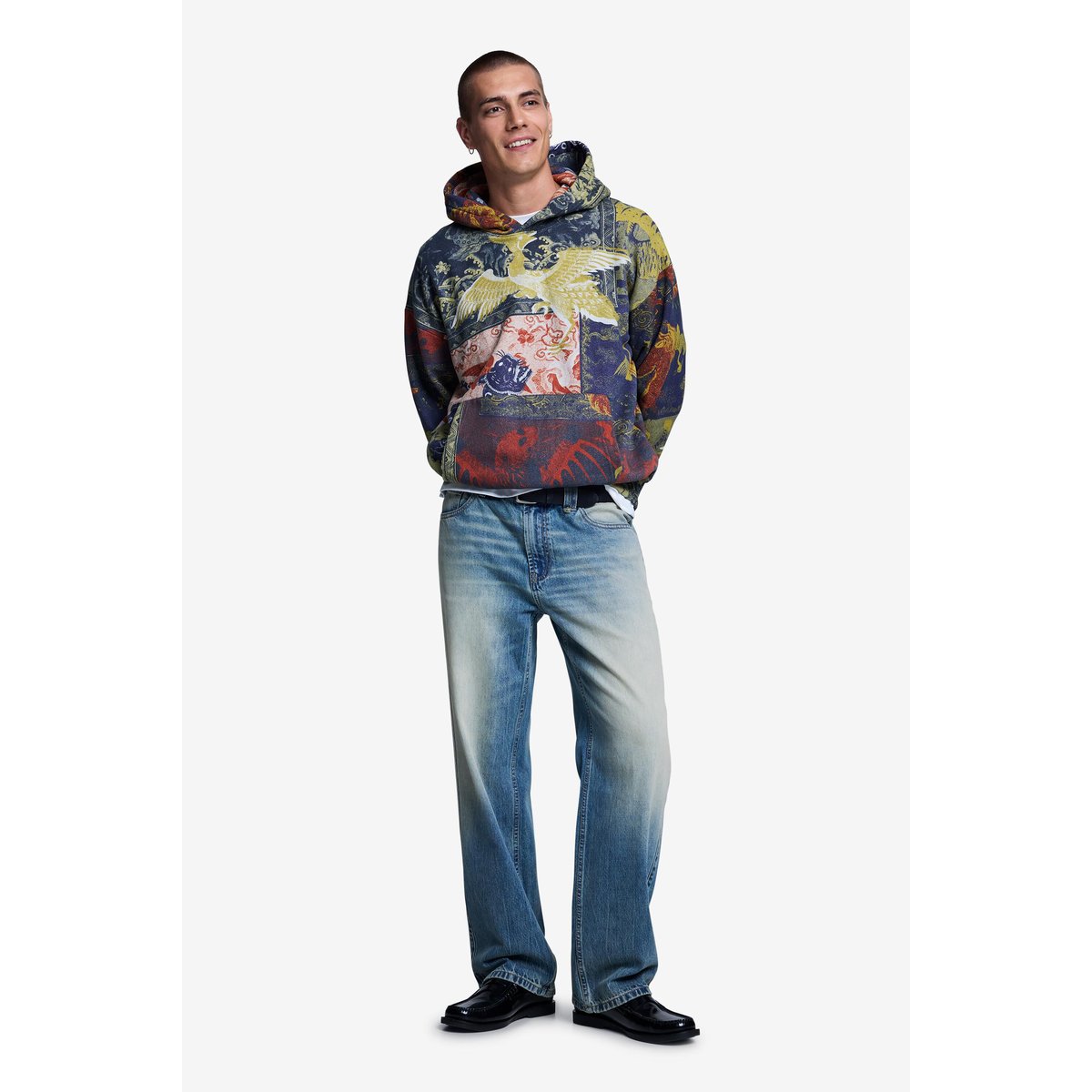 Sweat à capuche imprimé vert, DESIGUAL