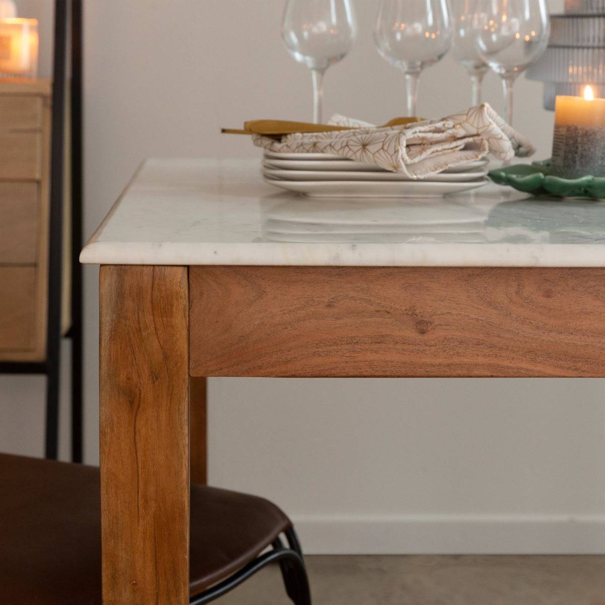Table à manger en bois d'acacia ARTHURO blanc, MADE IN MEUBLES