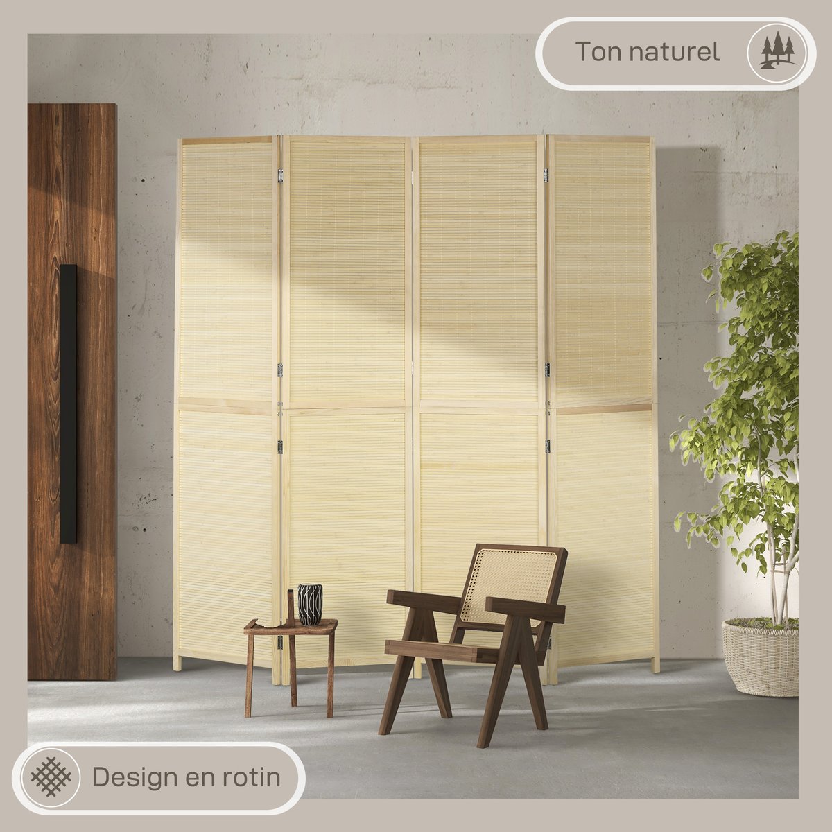 Cloison de séparation Bambou Bois naturel beige, HOMCOM