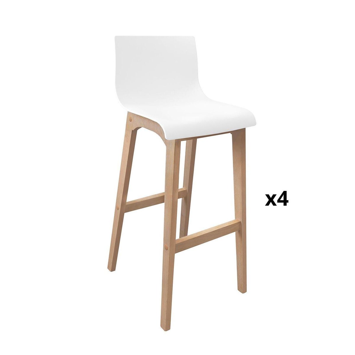 Lot de tabourets de bar en chêne et assise plastique blanche 75cm TANNA|Lot de 4 | Lot de 4 blanc, MOB IN