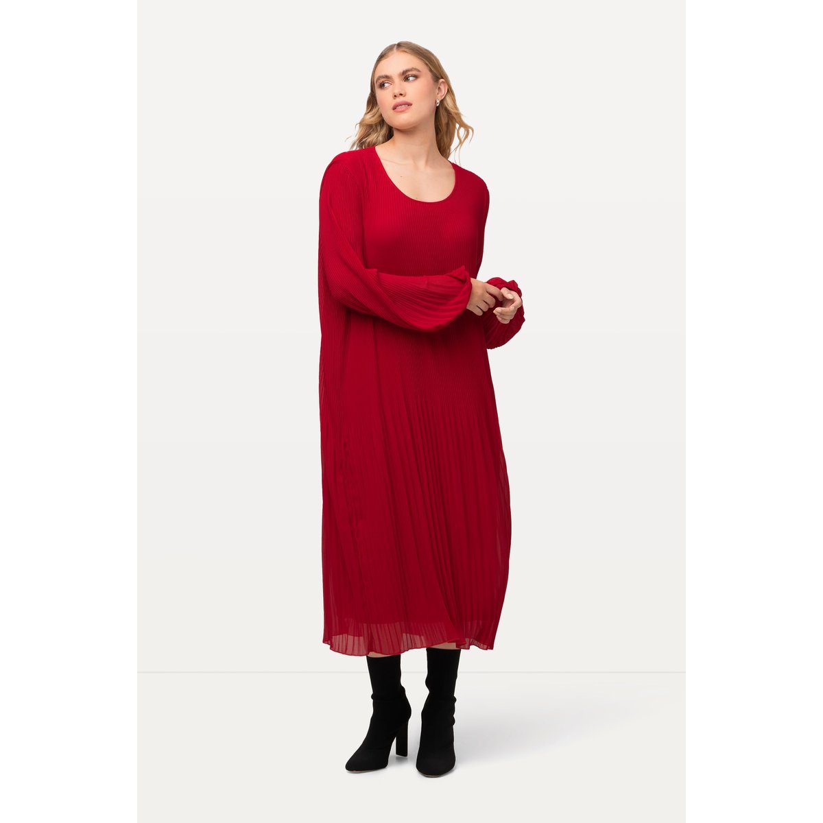 Robe midi plissée, silhouette en A rouge, ULLA POPKEN