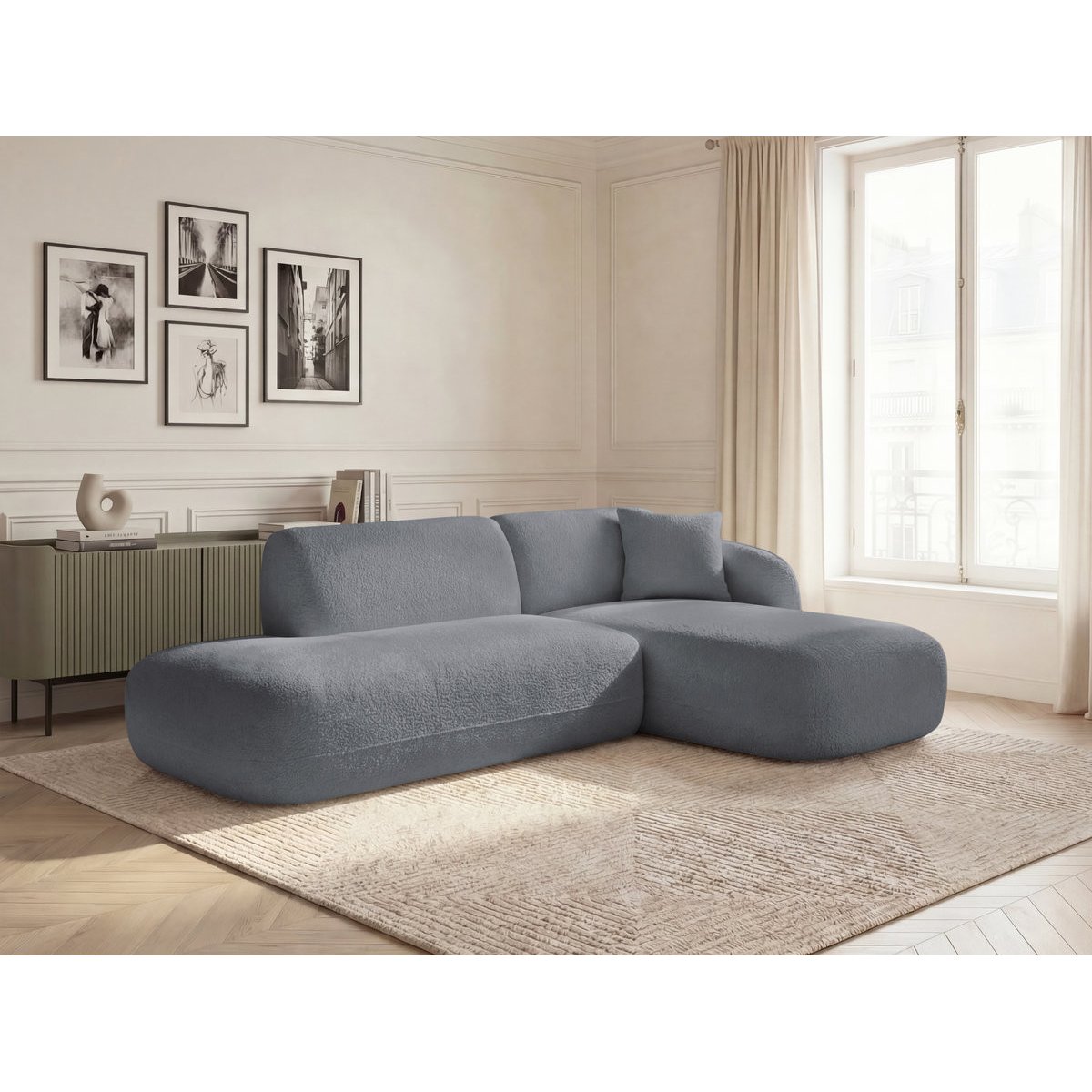 Canapé modulable 3 places en tissu chenille, ANDA gris, BOBOCHIC