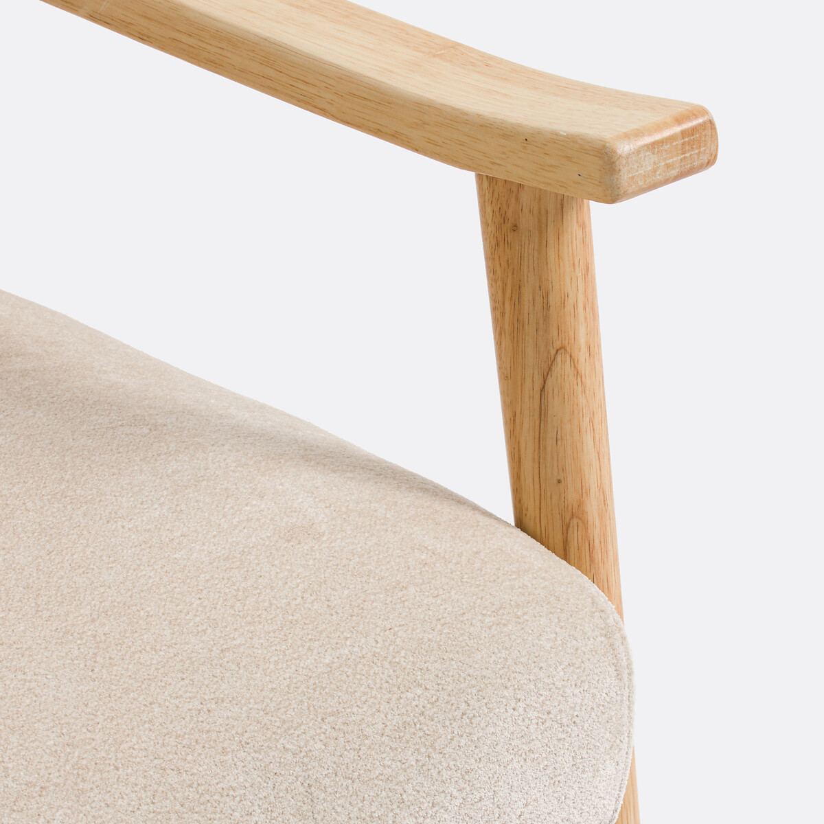 Fauteuil lounge en hévéa et velours texturé, EZRA ecru, LA REDOUTE INTERIEURS