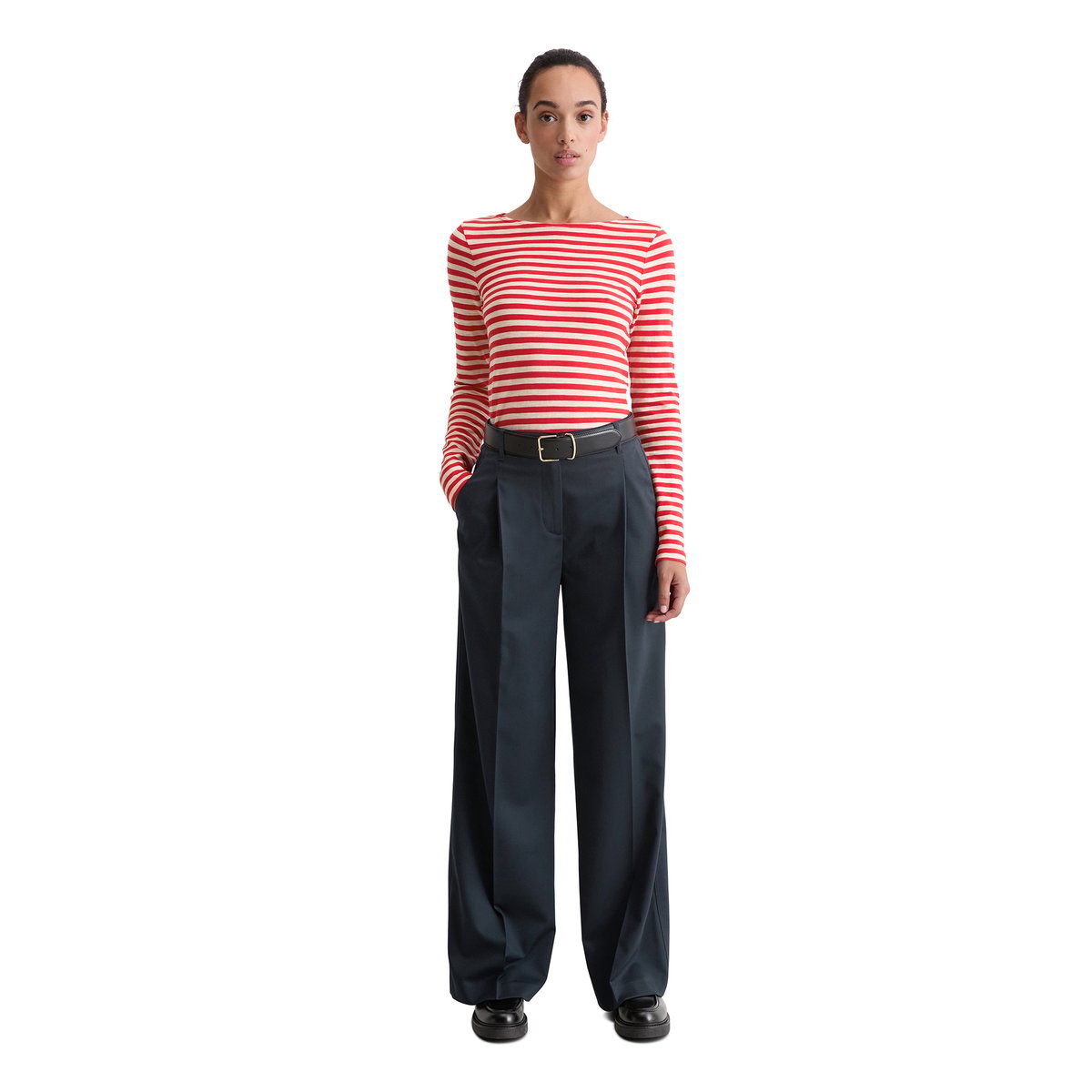 T-shirt long rayé regular en Organic Cotton Slub Jersey rouge, MARC O'POLO