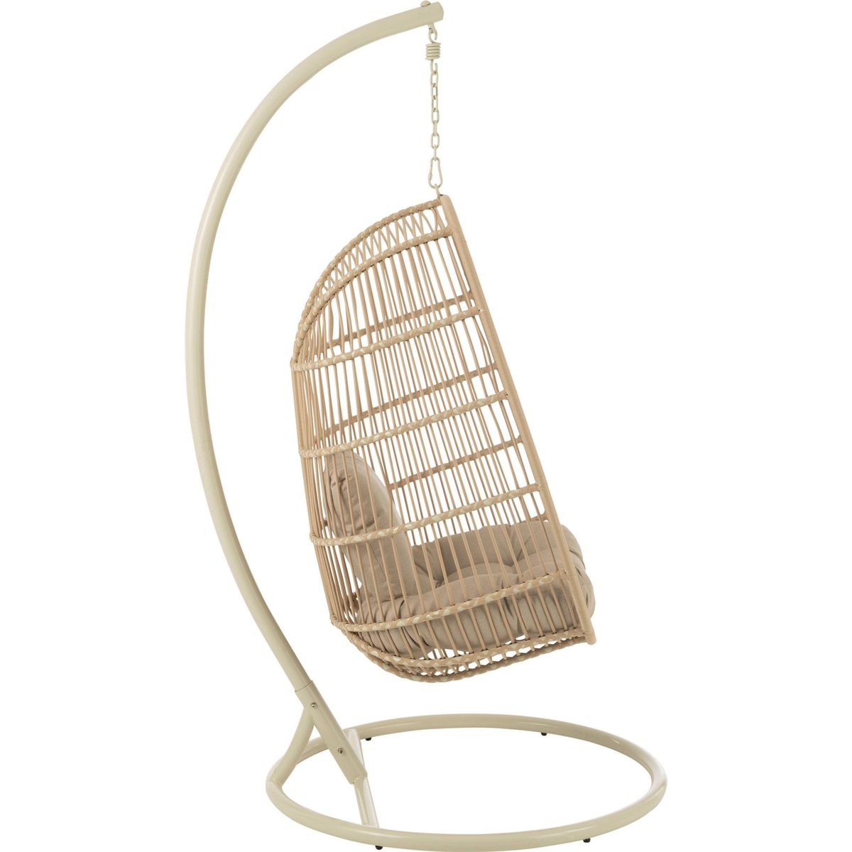 Fauteuil suspendu ovale en corde et acier beige naturel chaleureux, RECOLLECTION