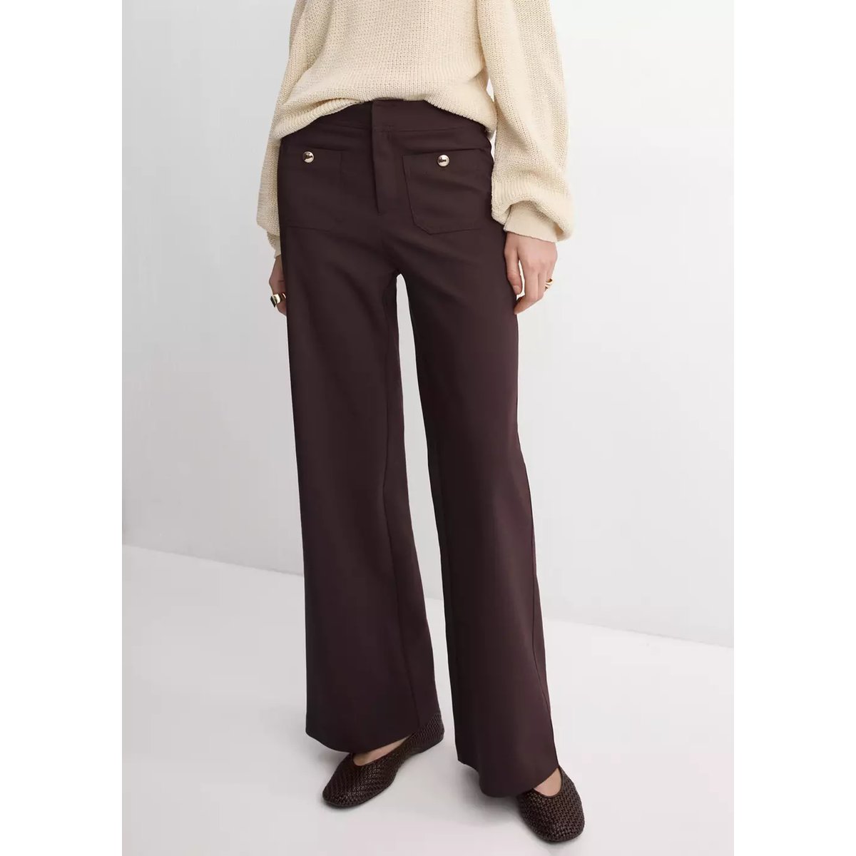 Pantalon droit boutons bijou lie de vin, MANGO