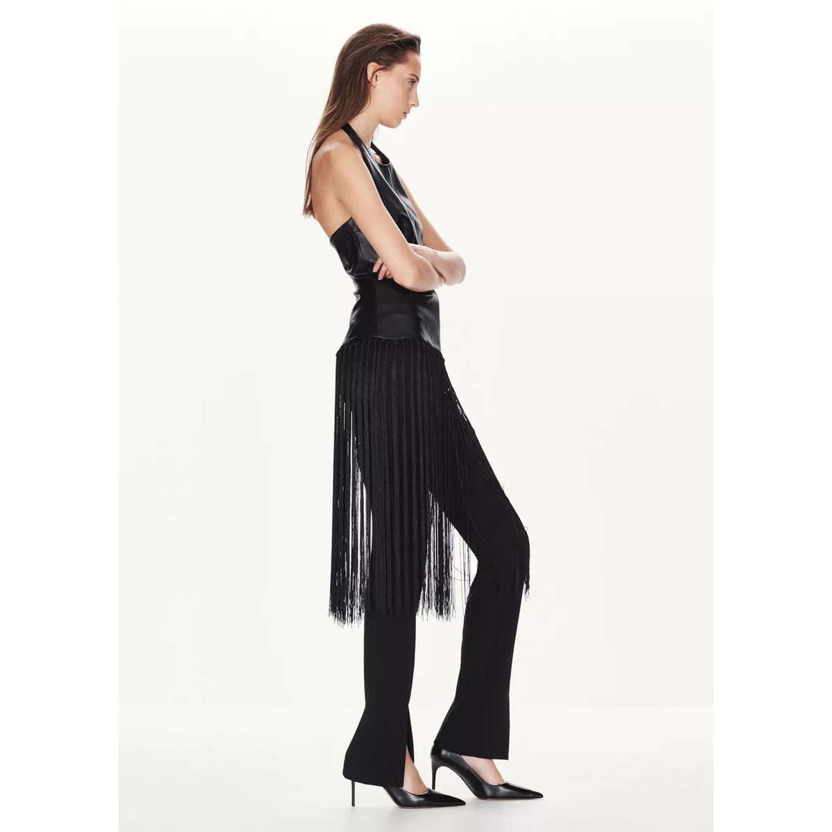 Top à col halter avec franges noir, MANGO