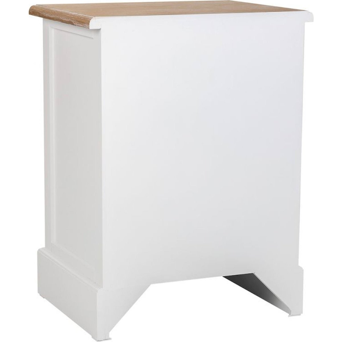 Table de chevet en bois et zinc trois tiroirs rectangulaire blanc avec plateau bois naturel, RECOLLECTION