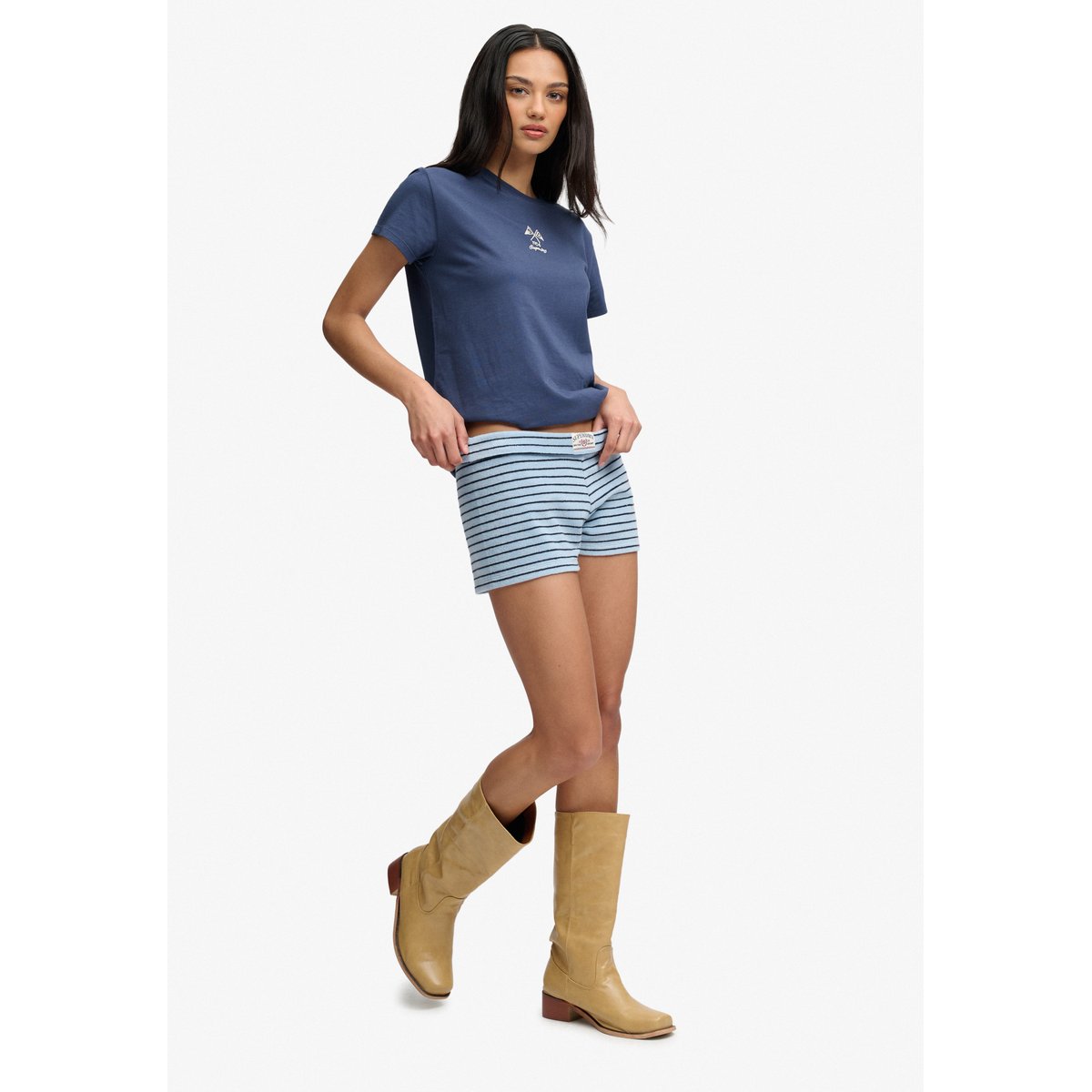 Short en tissu éponge à revers Athletic Essentials rayure brume bleue, SUPERDRY