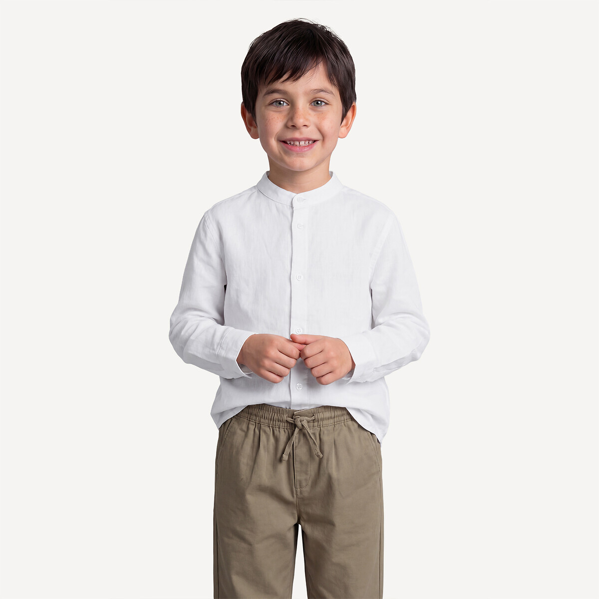 Chemise col mao, coton/lin blanc, LA REDOUTE COLLECTIONS