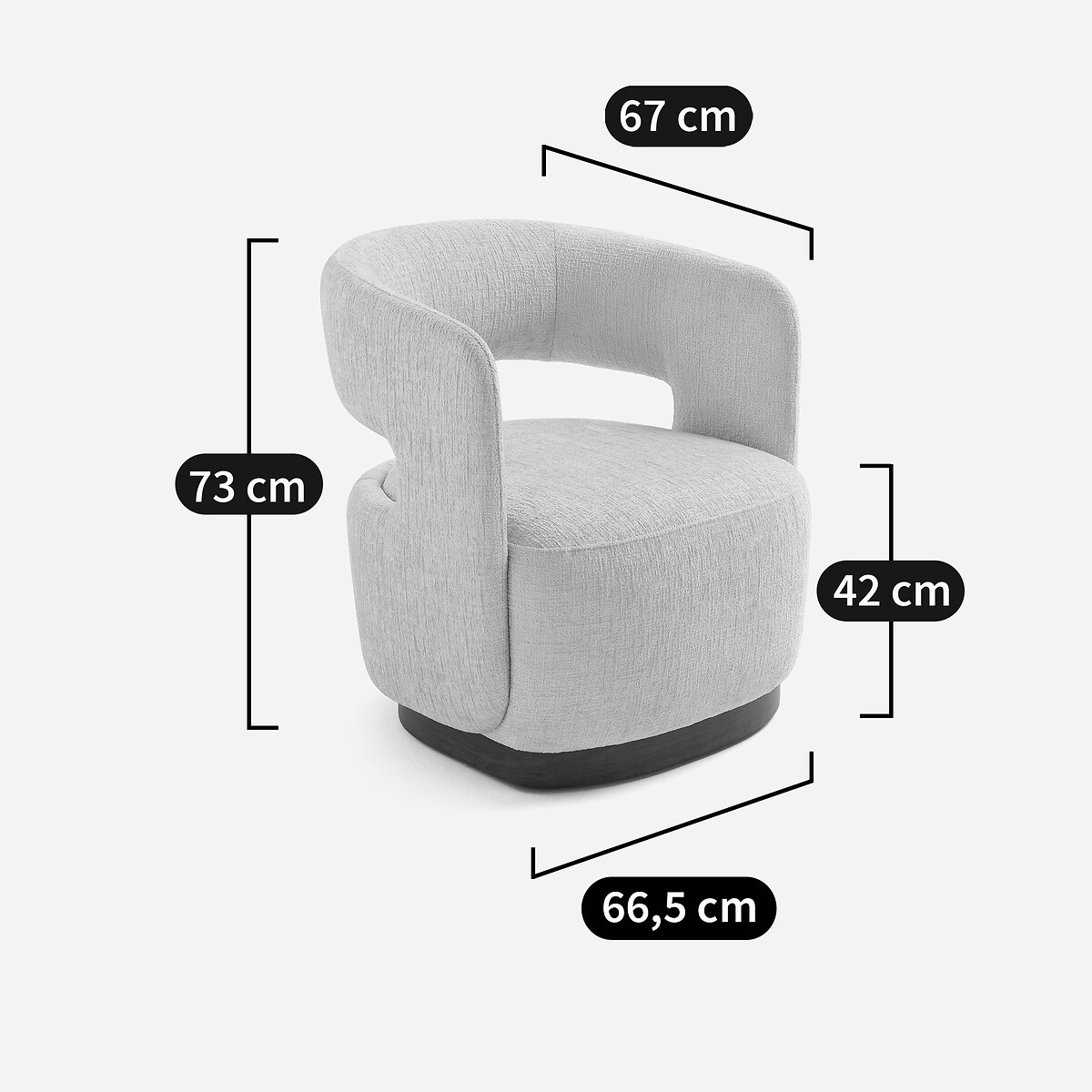 Sillón giratorio de terciopelo texturizado con base de chapa de nogal, JESPER crema, AM.PM