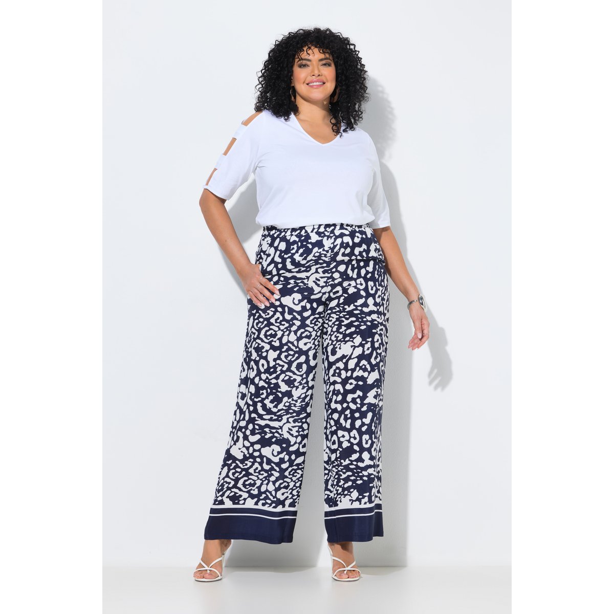 Pantalon à enfiler, jambe large marine, ULLA POPKEN