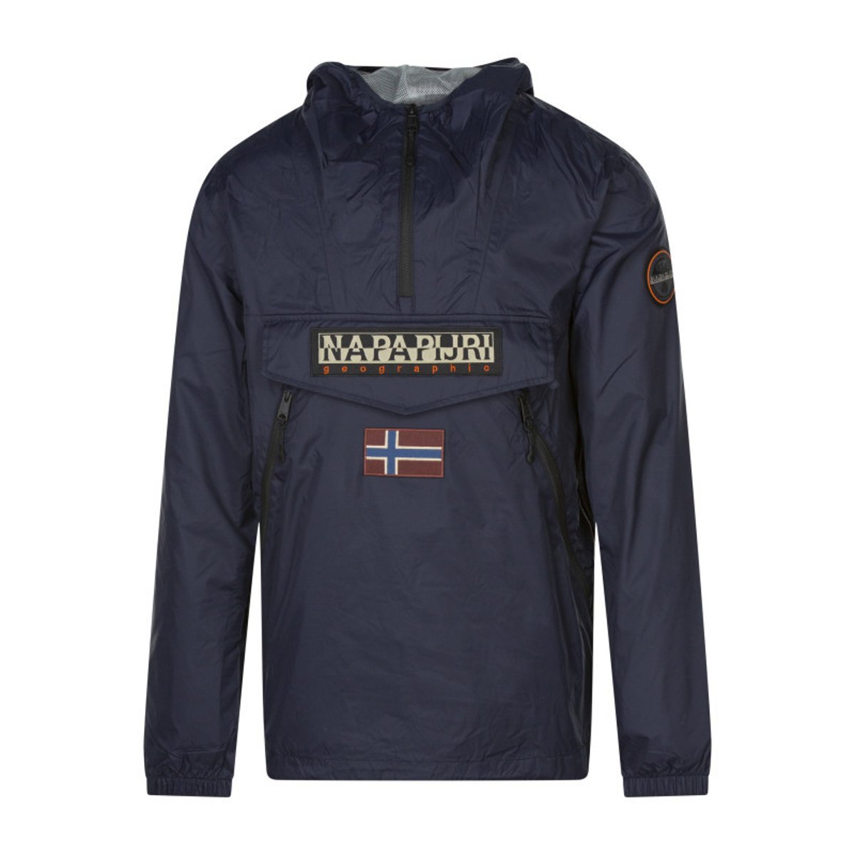 Coupe-vent à capuche bleu marine uni avec un col zippé et une coupe regular fit marine, NAPAPIJRI