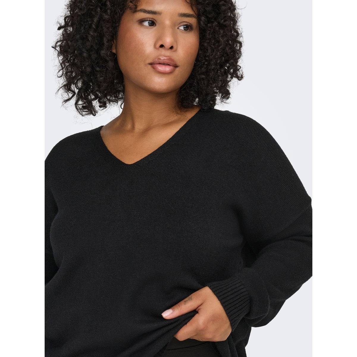 Pull maille mousseuse, col V black 1, ONLY CARMAKOMA