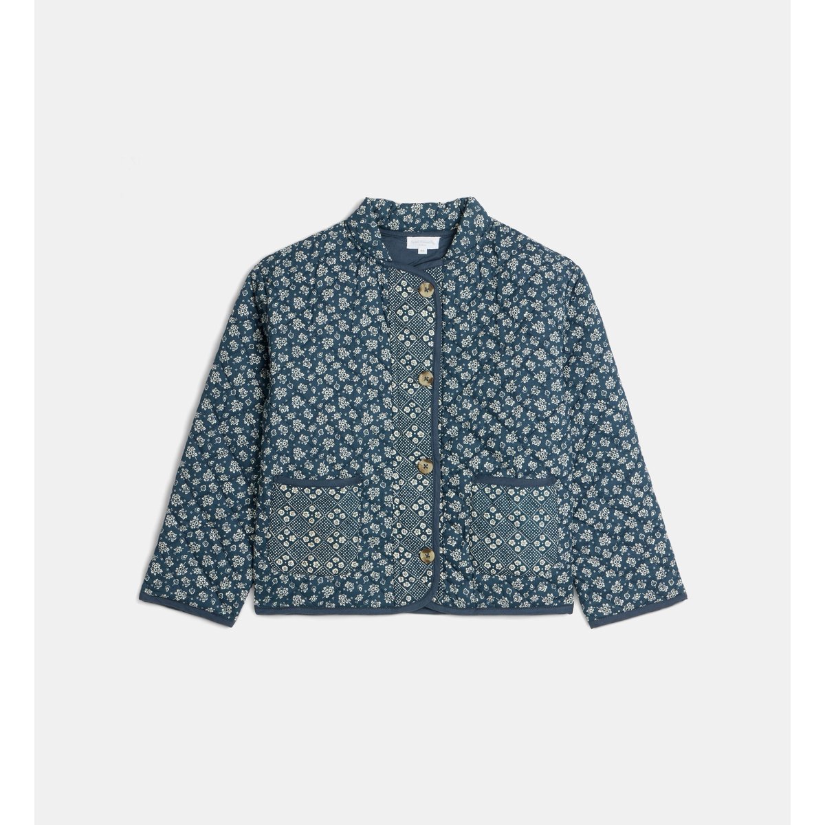 Veste matelassée talina kids florale popeline coton bleu et écru, CADET ROUSSELLE