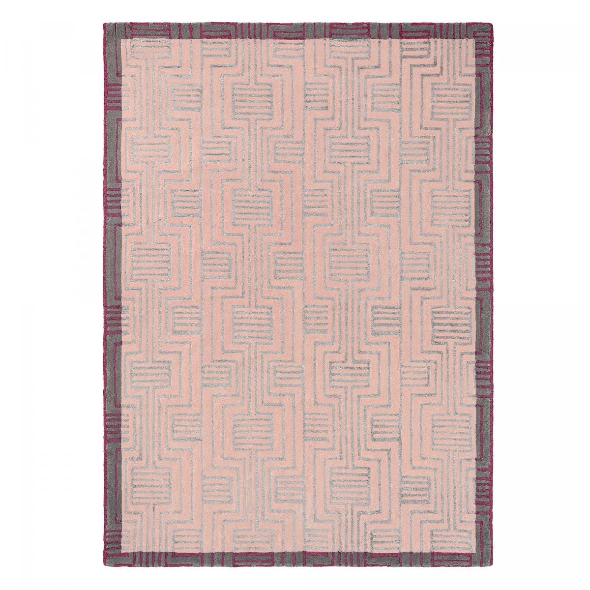 Tapis salon et chambre KINMO, fait à la main motif géométrique rose, UN AMOUR DE TAPIS