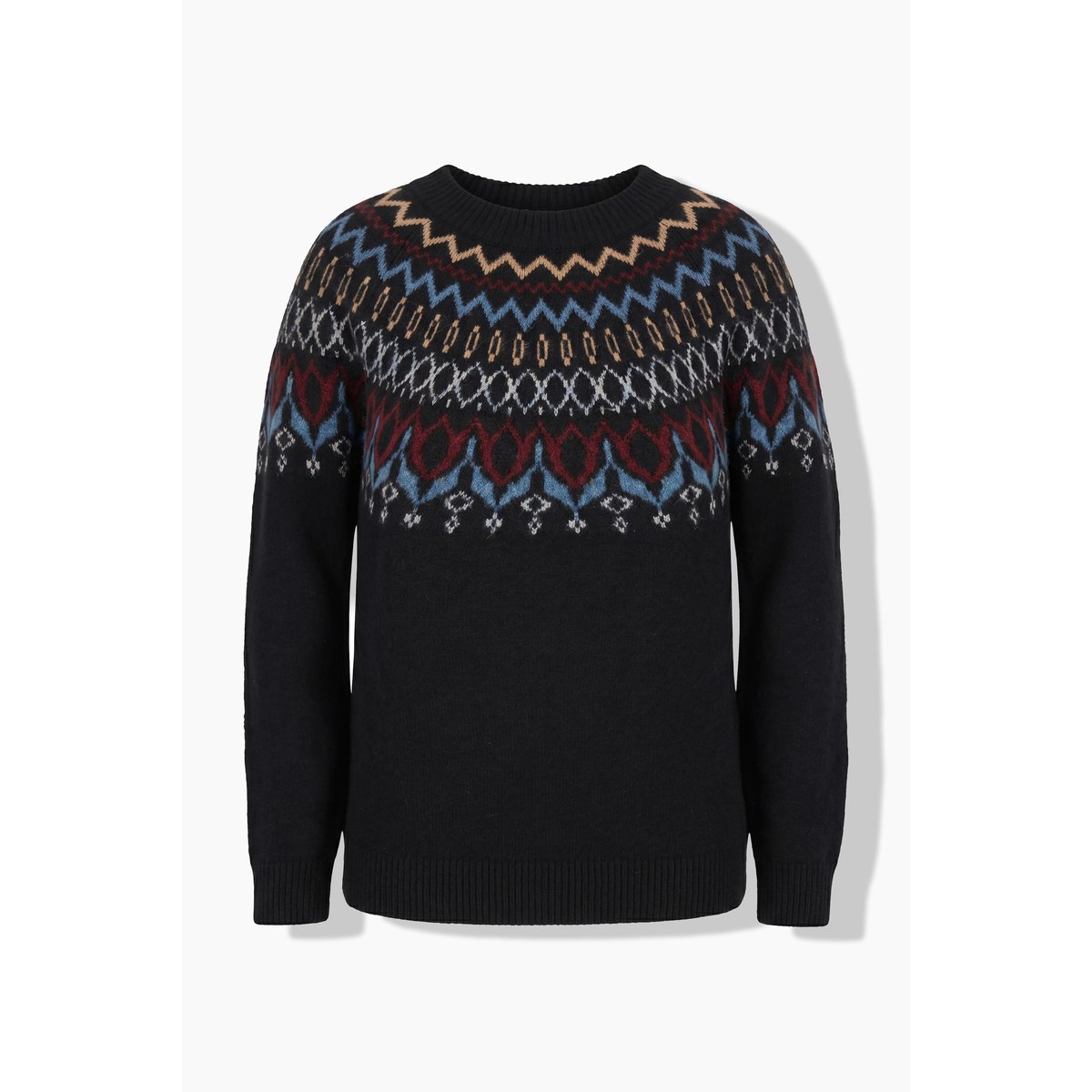 Pull norvégien à col rond et manches longues noir, ULLA POPKEN