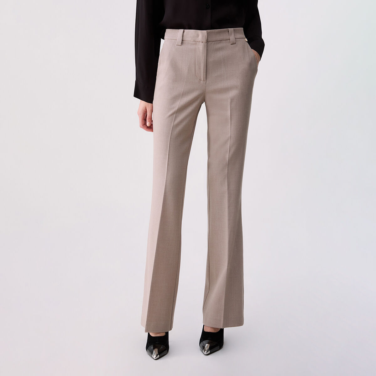 Pantalon fit & flare en toile mélange beige, LIU JO