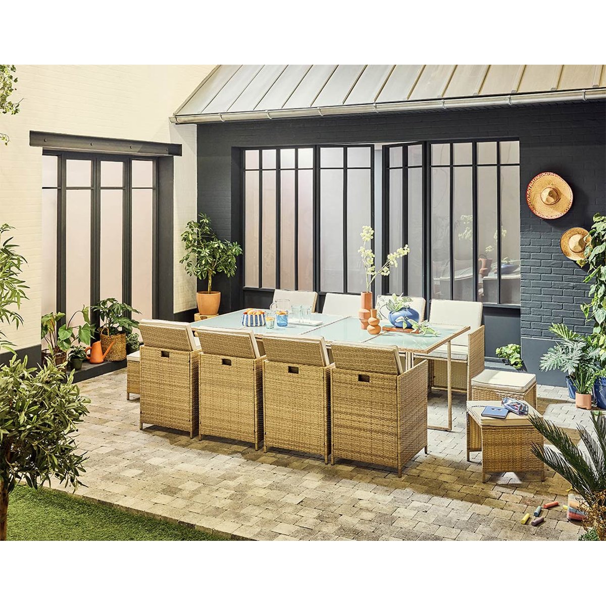 Salon de jardin encastrable 12 places, FIRA beige, BEST MOBILIER