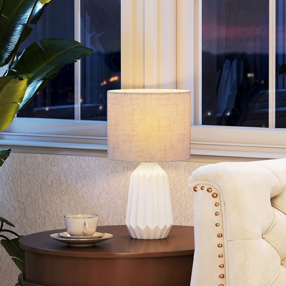 Lampe de table Céramique Blanc et Beige blanc et beige, HOMCOM