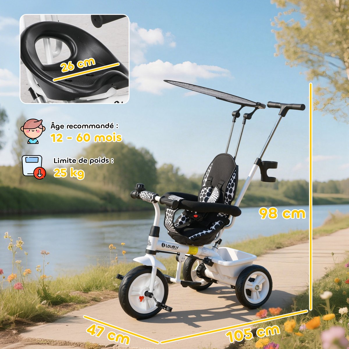 Tricycle pour enfants Métal Bleu blanc, HOMCOM