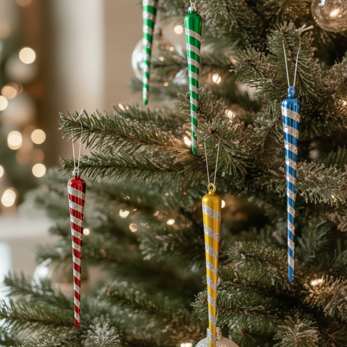 Set de 4 suspensions de noël glaçons en verre H15 POP jaune, SIA DECO