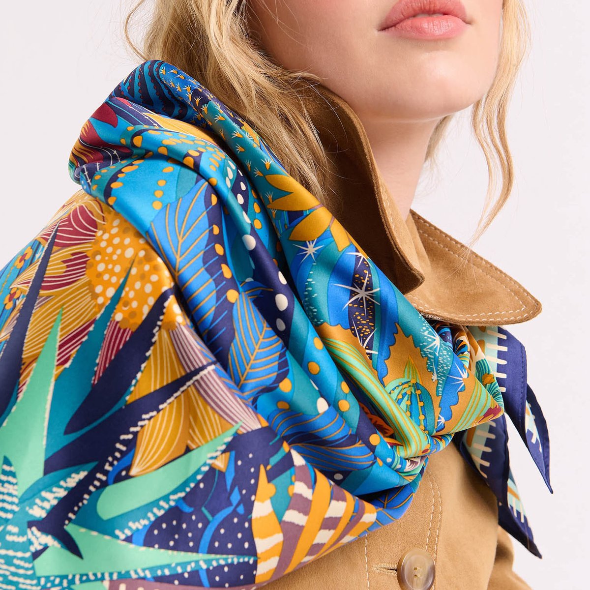 Foulard Medium à motifs CACTUS bleu, WILD