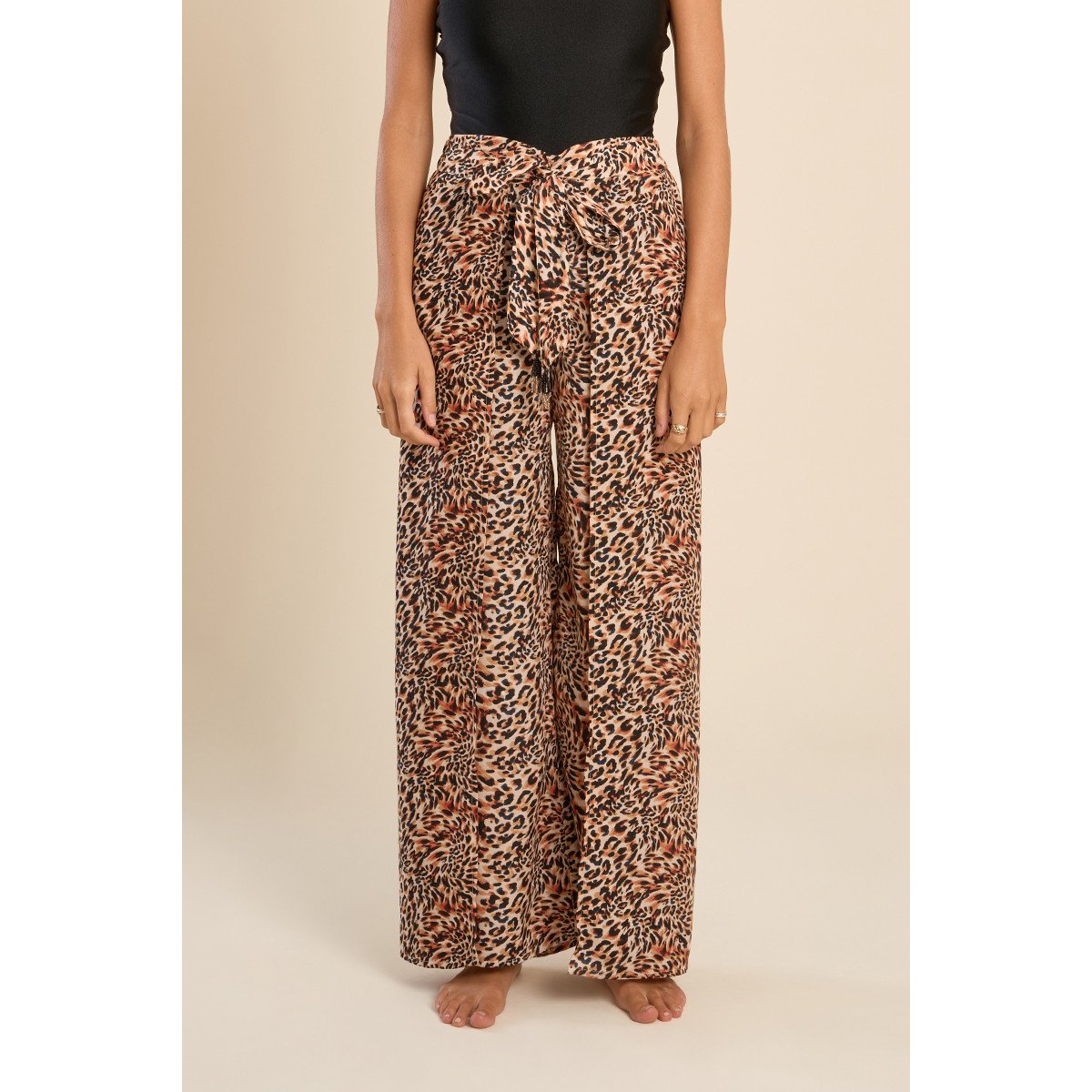 Pantalon large imprimé et ceinture à nouer orange romy, MOLLY BRACKEN