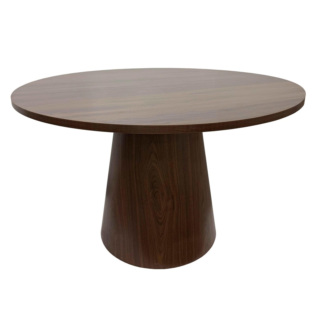 Table à manger ronde effet bois 4 personnes FSC 120 cm, NOELIE bois foncé, OVIALA