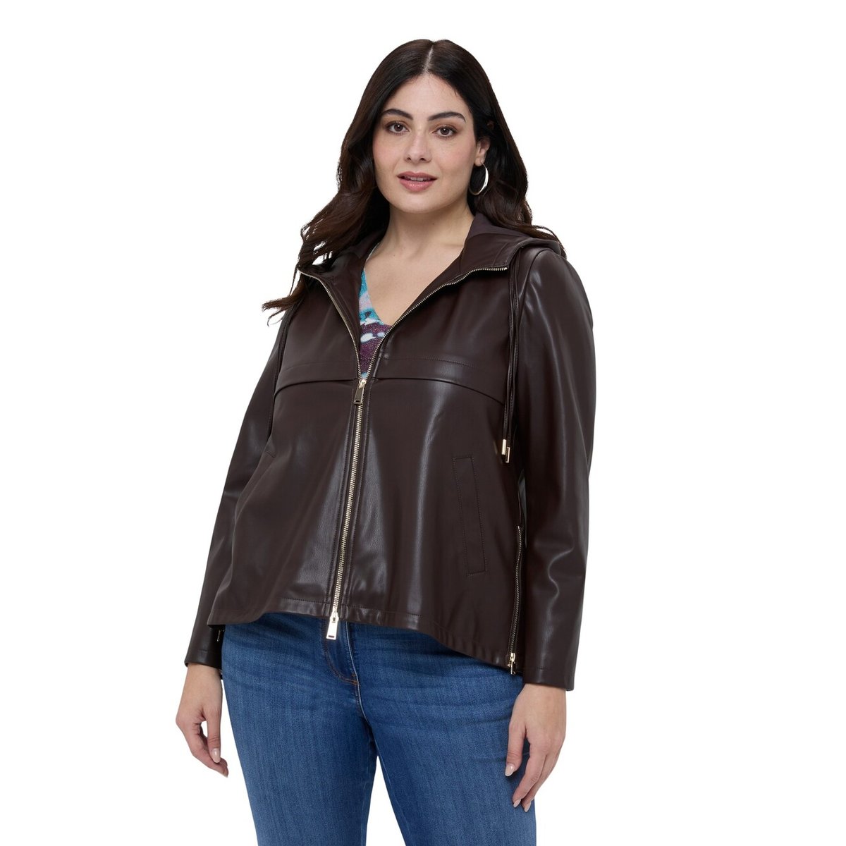 Veste biker avec capuche marron, FIORELLA RUBINO