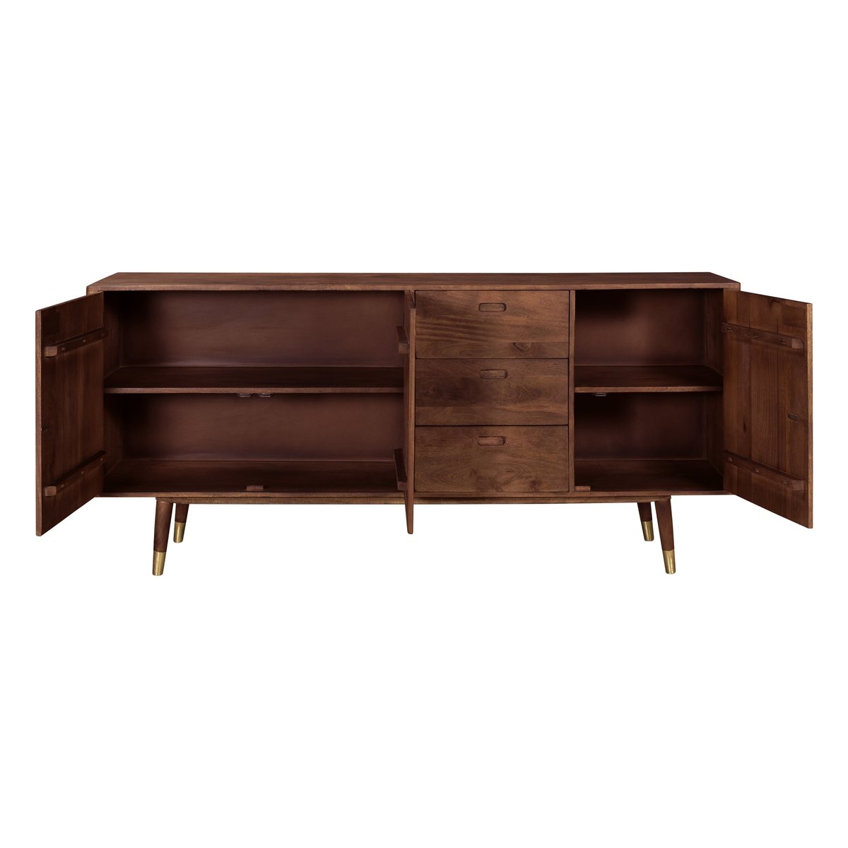 Buffet en bois massif 3 portes 3 tiroirs et - COLOMBO bois foncé et détails dorés, MAISON PAVANE