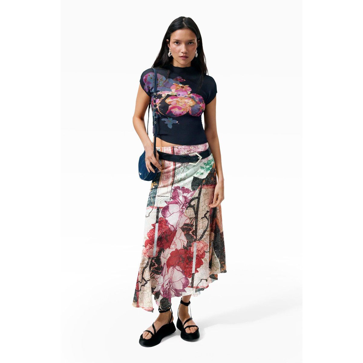 Jupe longue imprimée noir, DESIGUAL