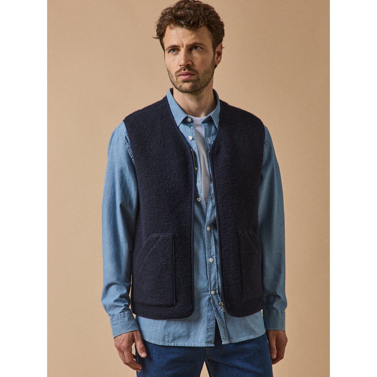 Gilet zippé sans manches marine, CYRILLUS