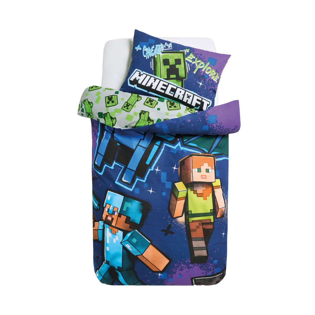 Parure housse de couette et taie d'oreiller minecraft, NEXT